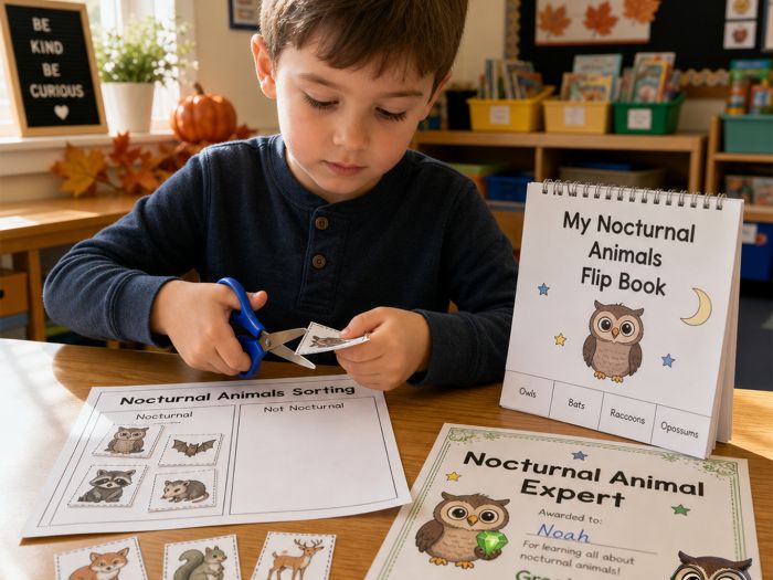 Nocturnal and Diurnal Animals Sorting Cut & Stick