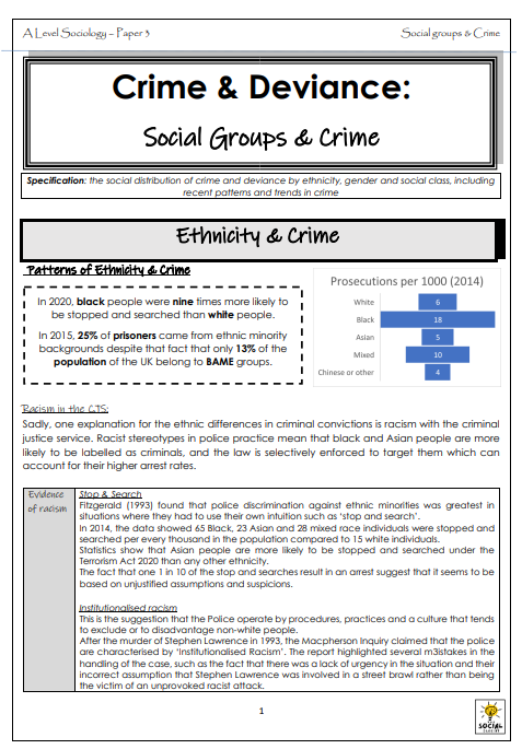 AQA A level Sociology - Crime and Deviance - Ethnicity & Crime ...