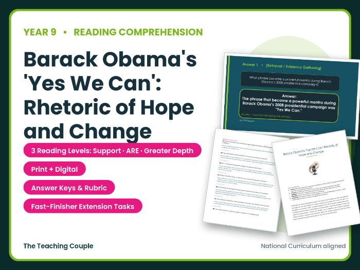 Barack Obama 'Yes We Can' Speech Reading Comprehension | Year 9 (KS3)