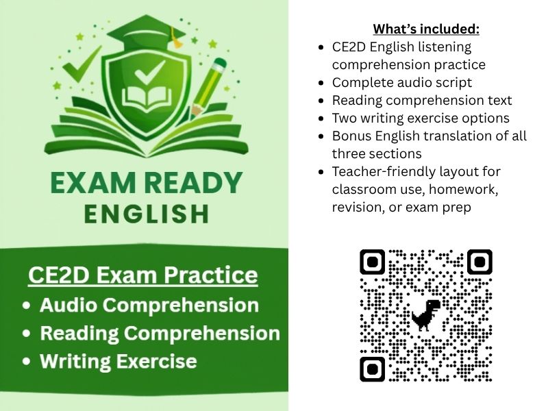 CE2D English Exam Practice | Listening, Reading & Writing Comprehension Pack
