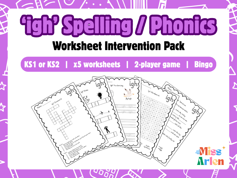 'igh' Spelling Activities, Worksheets & Games, KS1 Phonics, KS2 Intervention, RWI Set 2/L&S Phase 3