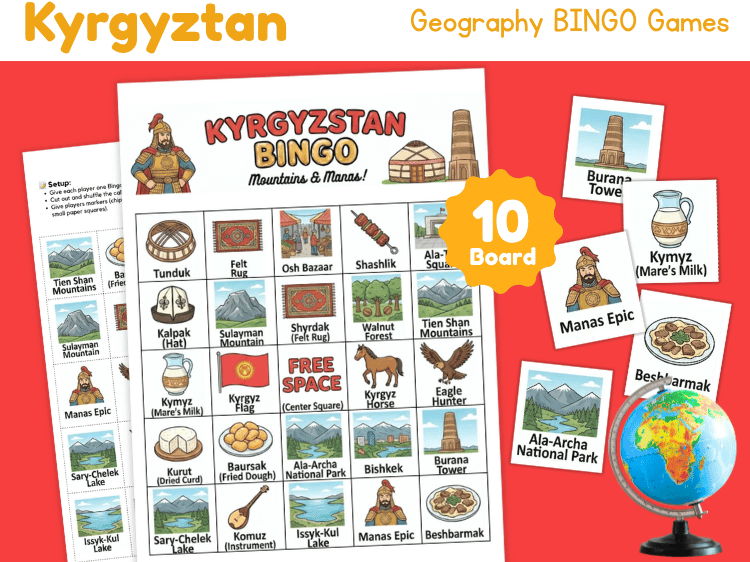 Kyrgyzstan Geography Bingo Game | Country Study Activity