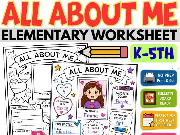 All About Me Worksheet | Back to School  | First Week of School Activity