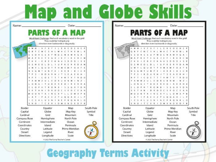 Map and Globe Skills Word Search Puzzle | Geography Terms Activity