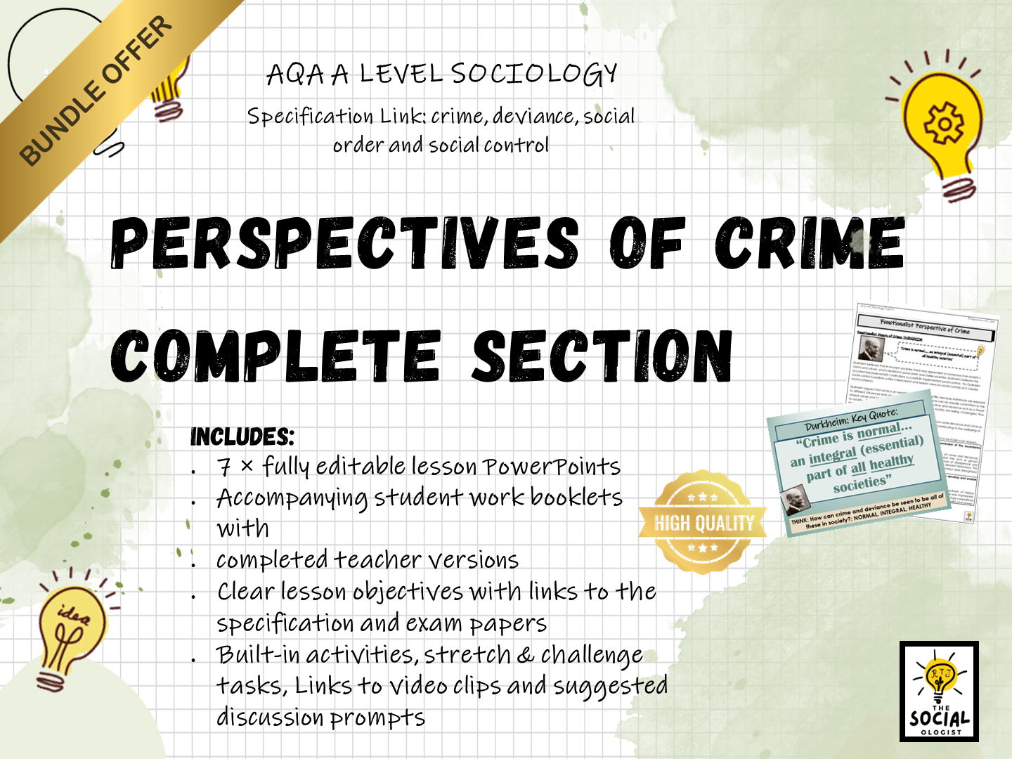 AQA A level Sociology - Crime and Deviance - Perspectives of Crime - Complete section - Bundle