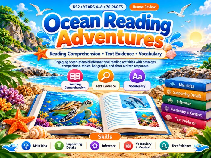 Ocean Reading Adventures | KS2 Comprehension, Inference & Vocabulary | 70 Pages