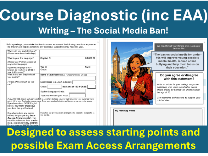 Diagnostic Assessment (Writing) for GCSE English FE Students for Exam Access Arrangements)