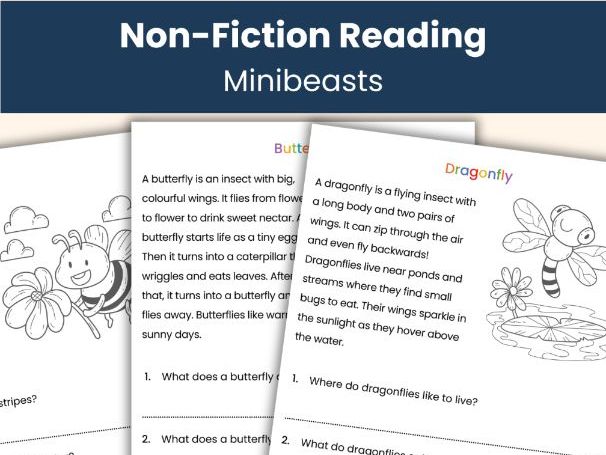Minibeasts Reading Comprehension Workbook | Non Fiction Passages | Printable Worksheets