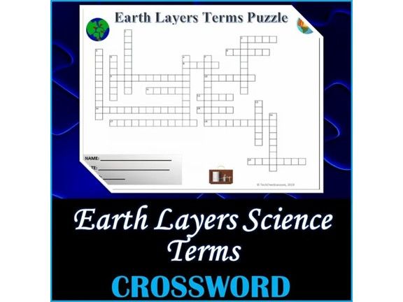 Earth Layers Science Crossword Puzzle Activity Worksheet