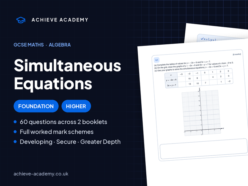 Simultaneous Equations GCSE Maths Booklets | Foundation & Higher + Mark Schemes