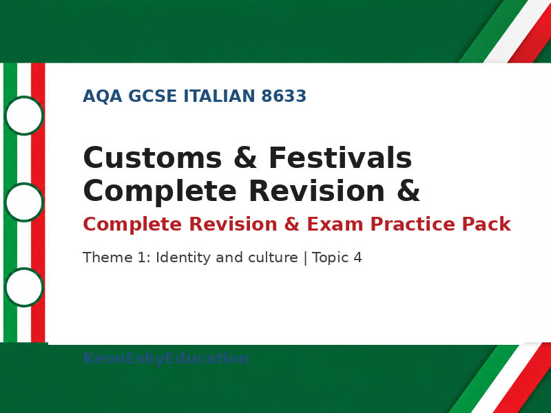 AQA GCSE Italian – Customs & Festivals Complete Revision & Exam Practice Pack