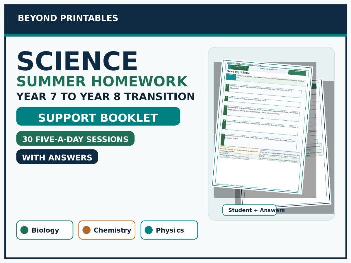 Science Summer Homework Booklet — Year 7 to Year 8 Transition — Core — With Answers