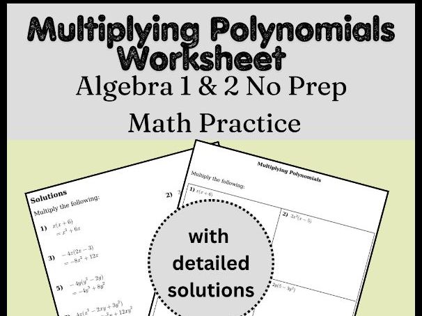 Multiplying Polynomials Worksheet | Algebra 1 & 2 No Prep Math Practice