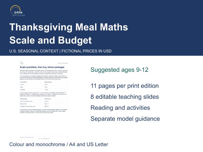 Thanksgiving Math Worksheets | Scale Recipes & Budget Whole Packages