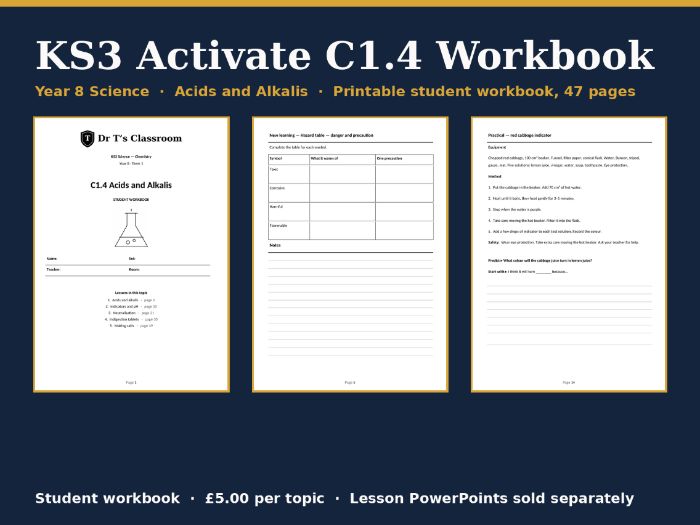 KS3 Activate C1.4 Acids and Alkalis Student Workbook
