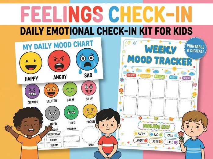 Daily Emotional Check-In for Kids | Feelings Chart & Mood Tracker | SEL Printable KS1 KS2