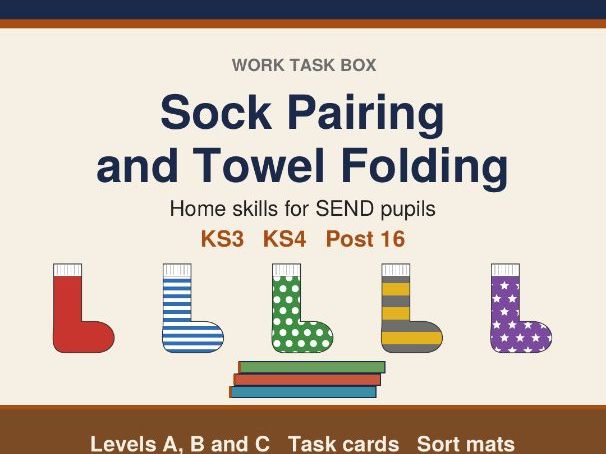 Sock Pairing and Towel Folding Task Box for SEND Work and Home Skills (KS3, KS4, Post 16)