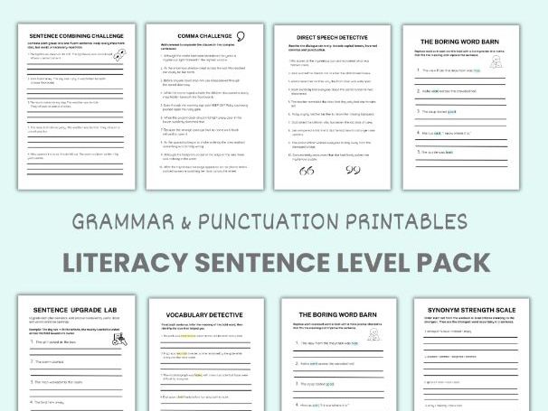 Printables, Literacy Worksheets, Grammar & Punctuation Worksheets, Sentence Building & Vocabulary,