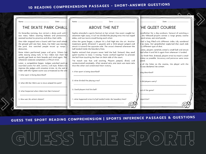 Guess the Sport Reading Comprehension | Sports Inference Passages & Questions