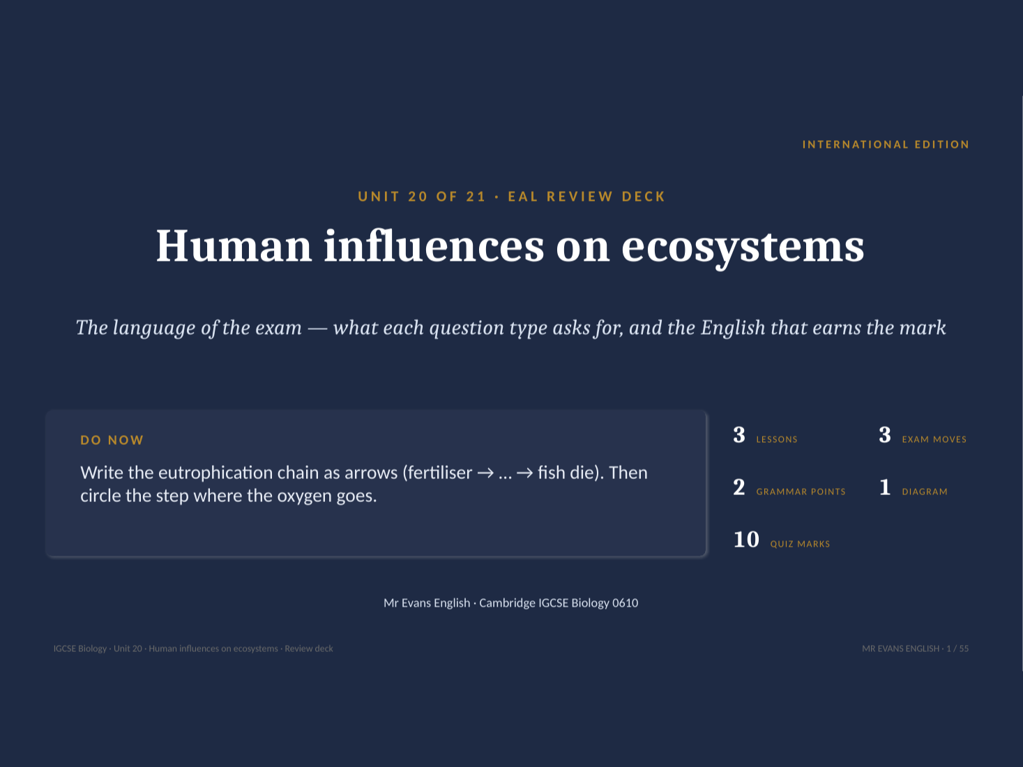IGCSE Biology 0610 U20 Human Influences on Ecosystems — EAL