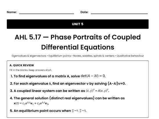 IB Math AI Worksheet AHL 5.17 - Phase Portraits of Coupled Differential Equations
