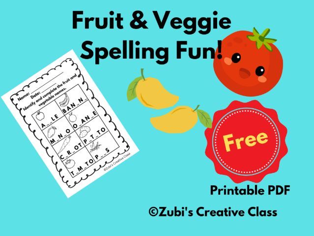 ​FREE Fruits and Vegetables Spelling Worksheet - Missing Letters Activity for Kids