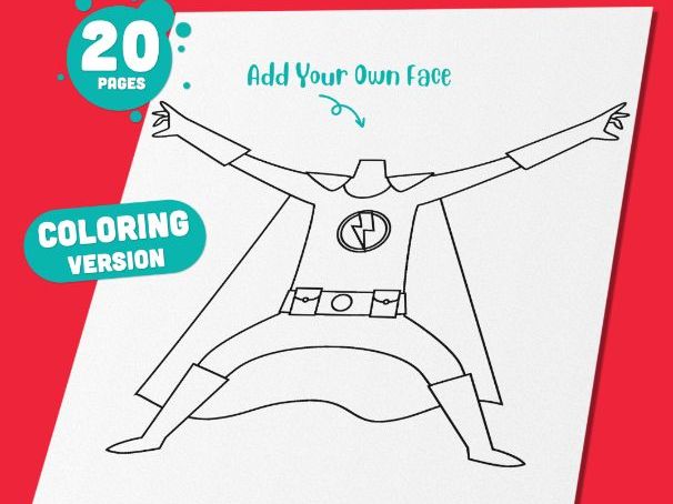 Superhero Body Colouring Pages, 20 Fun Designs for Kids to Add Their Own Face