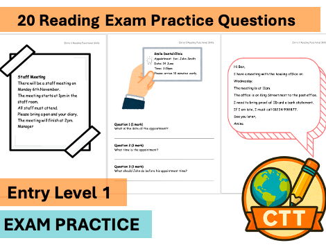 Entry Level 1 English Functional Skills Reading Practice Pack – 20 Papers + Answers