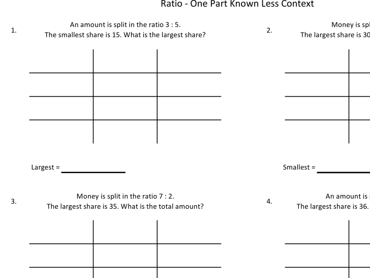 Ratio One Part Known (Less Context - with Answers)
