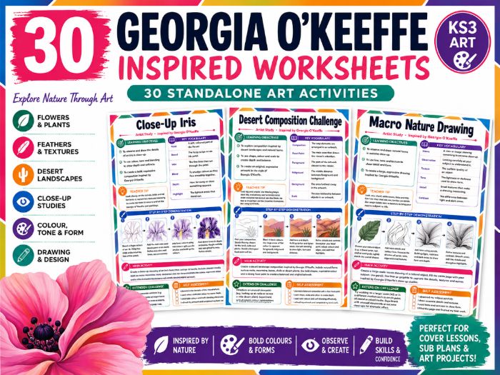Georgia O’Keeffe Art Worksheets | 30 KS3 Artist-Inspired Drawing & Colour Activities