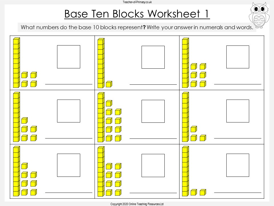 Base Ten Blocks Representing Numbers 11 19 Teaching Resources