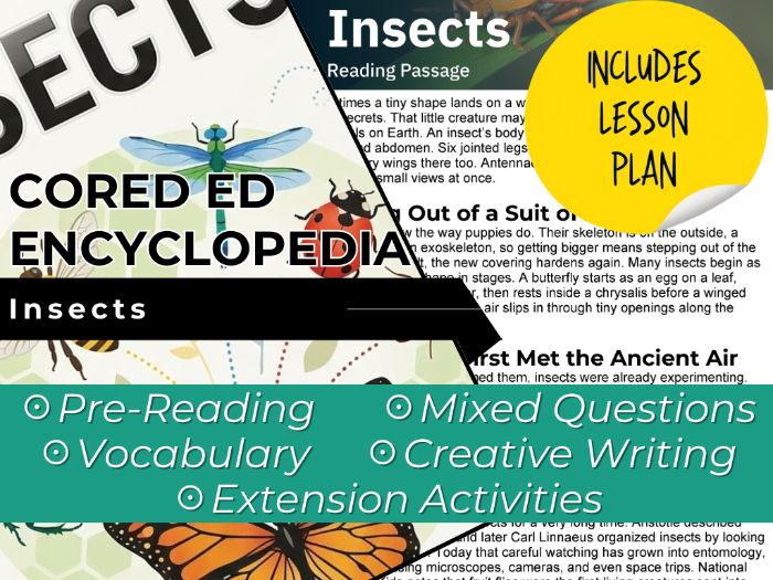 Insects Reading Comprehension Passage - Cored Ed Encyclopedia