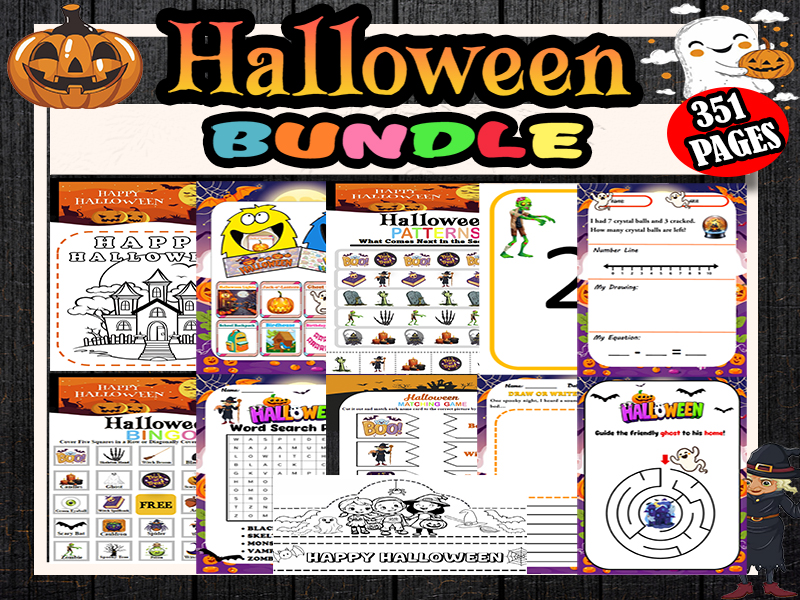 Halloween Bundle Acitivites | Coloring Pages, Games, Hats  for EYFS / Nursery / Reception