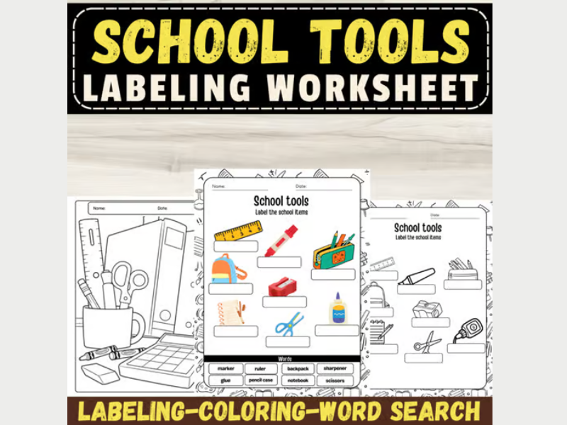 Label the School Tools: Back to School Labeling Worksheets & Activities
