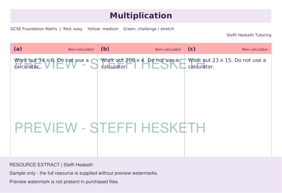 Multiplying Worksheets.pdf GCSE Foundation Multiplication | Topic Overview Differentiated ...