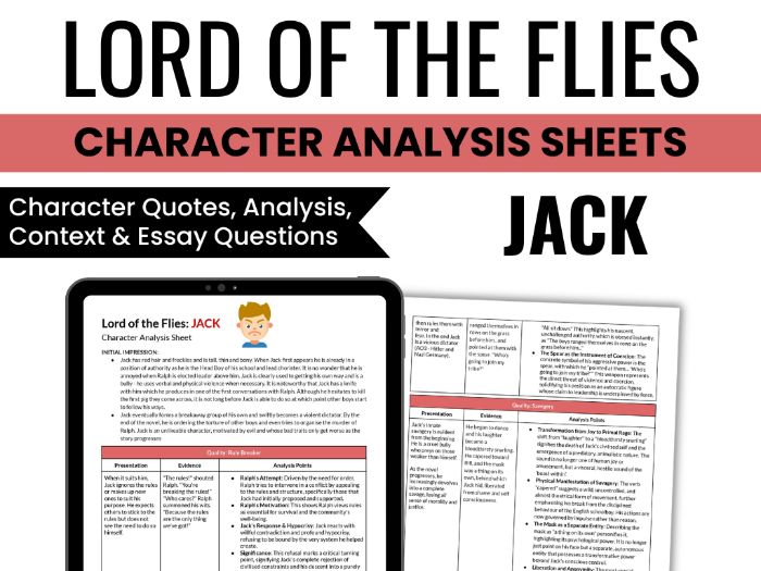 Lord of the Flies Jack Character Analysis Sheets