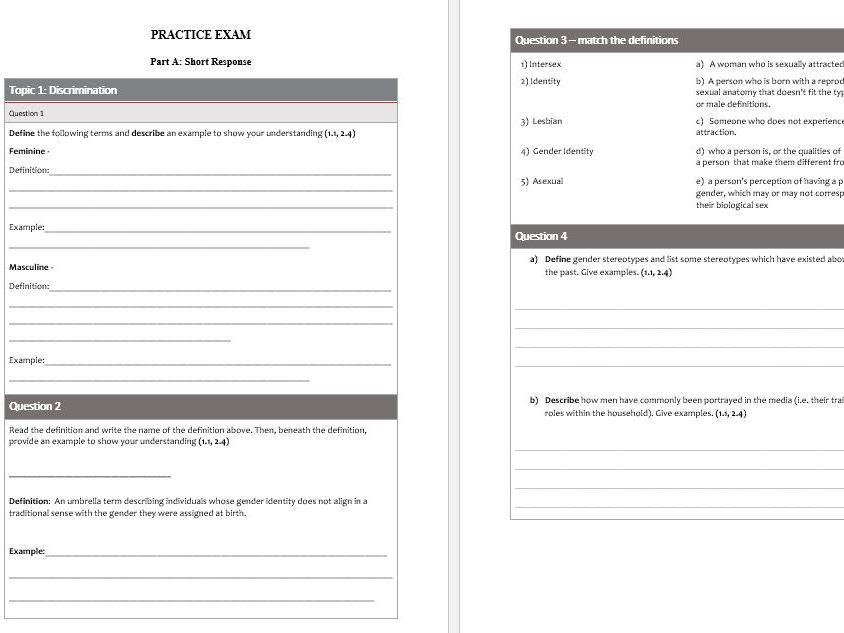 Differentiated QCIA practice exam - Social and Community Studies - Gender and Identity Unit