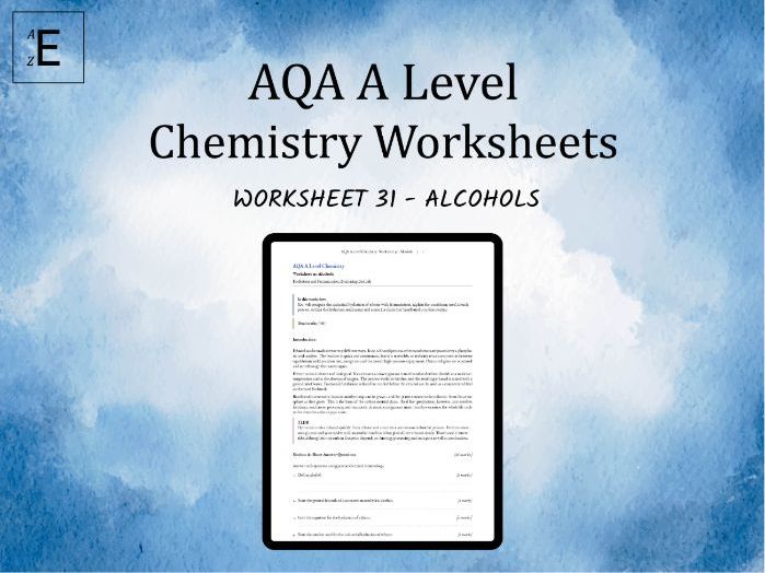 AQA A Level Chemistry Worksheet 31 - Alcohols