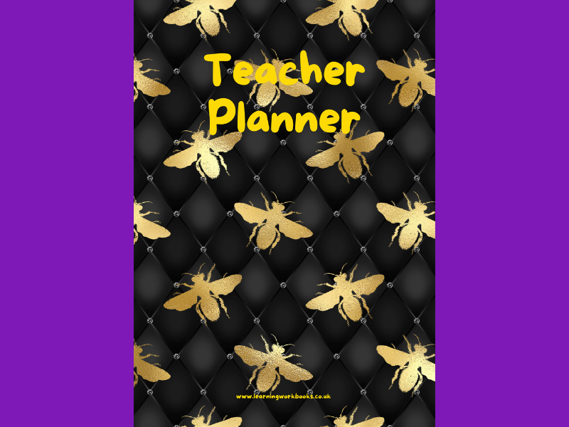 Honey Gold Bumble Bee with Black Background Teacher Planner
