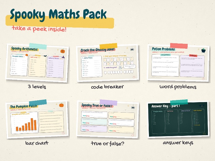 Halloween Maths Pack KS2 | Print-and-Go | 3 Levels with Answers