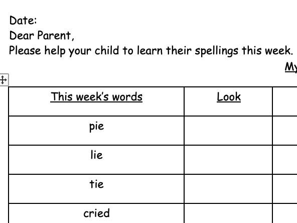 Year 1 spelling ie and ea (differentiated)