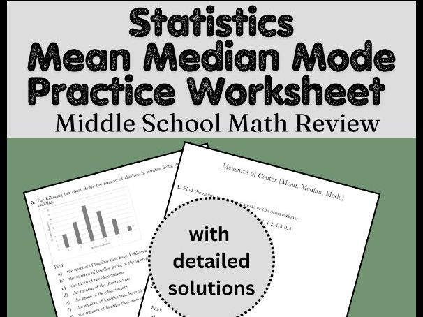 Statistics Mean Median Mode Practice Worksheet | Middle School Math Review
