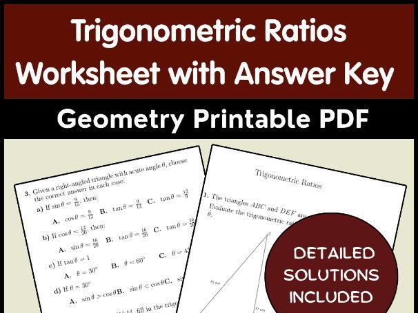 Trigonometric Ratios Worksheet with Answer Key | Geometry Printable PDF