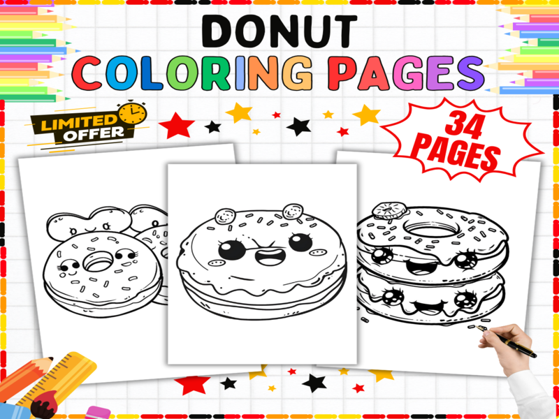 Donut Colouring Pages | 34 Printable Sweet Treats Worksheets & Kawaii Food Art Activities