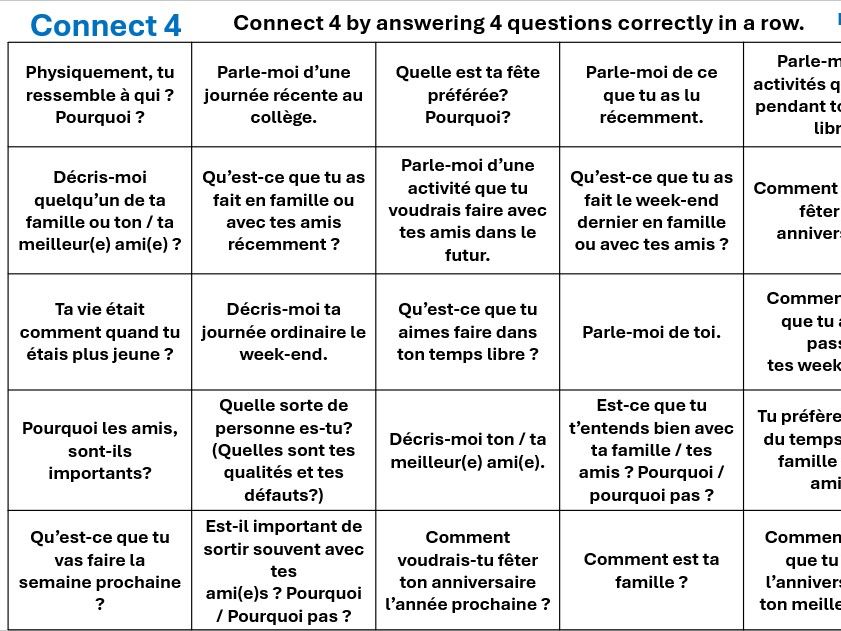speaking - connect 4 game for conversation part
