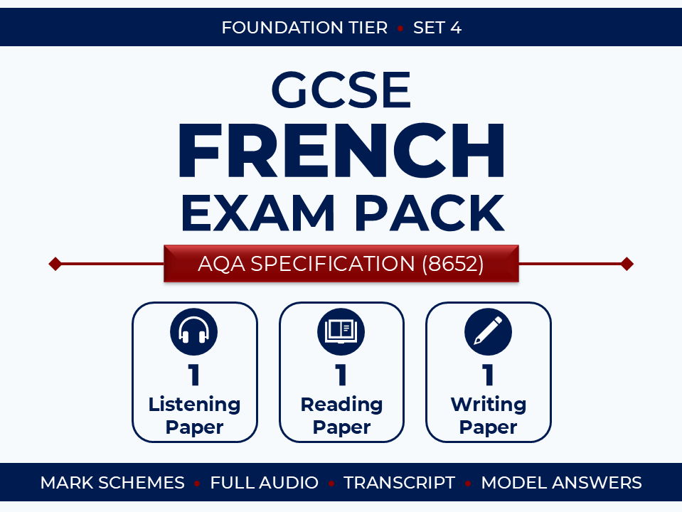 AQA GCSE French (2026) – Foundation Exam Pack (Set 4)