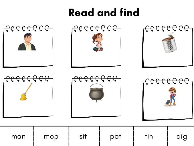 Read and Find the CVC Word – Cut and Stick Matching Worksheet