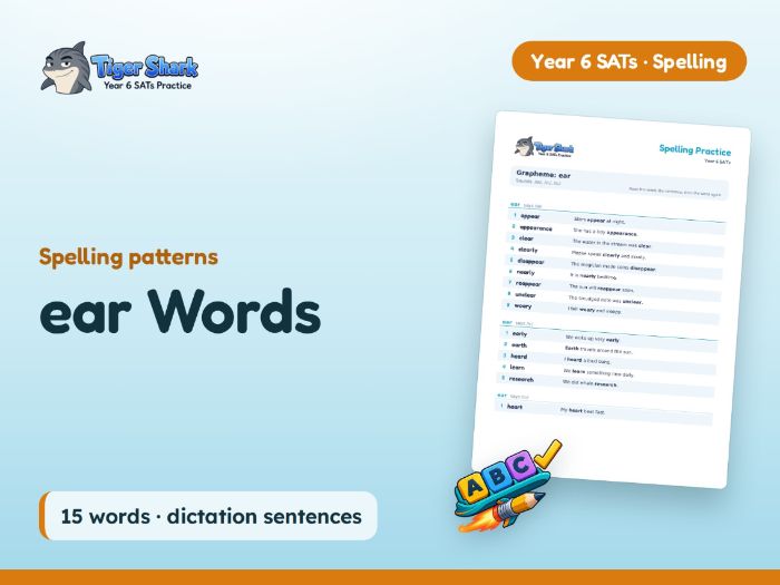 ear Words: Year 6 Spelling Patterns