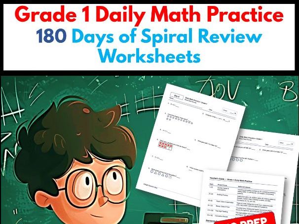 Grade 1 Daily Math Practice | 180 Days of Spiral Review Worksheets