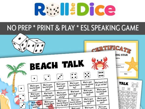 Summer Roll & Speak | Beach Talk | NO PREP PRINT & PLAY